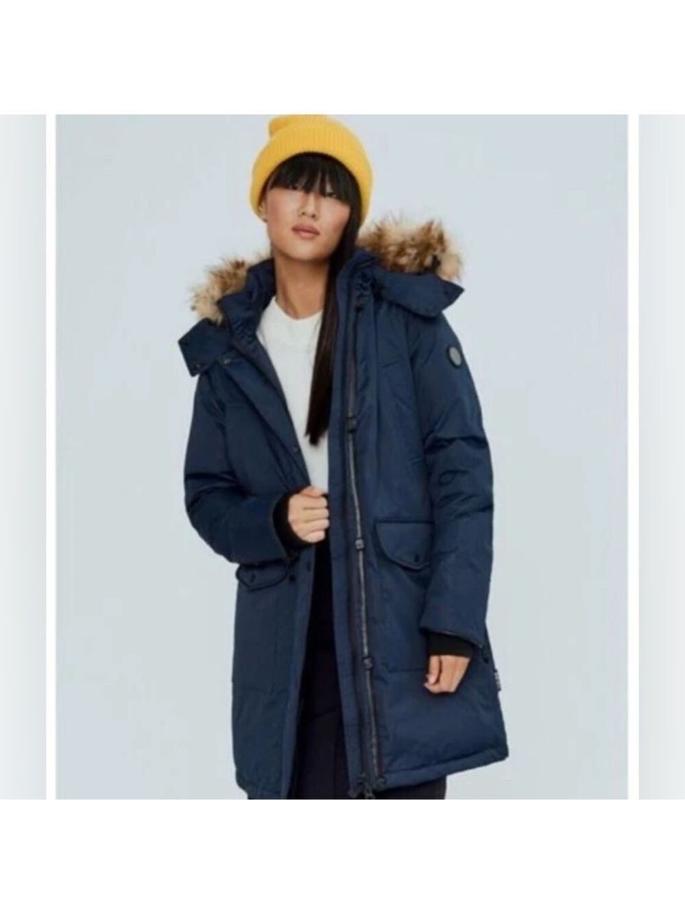 Noize Nora Navy Blue Faux Fur Parka Coat Womens Large